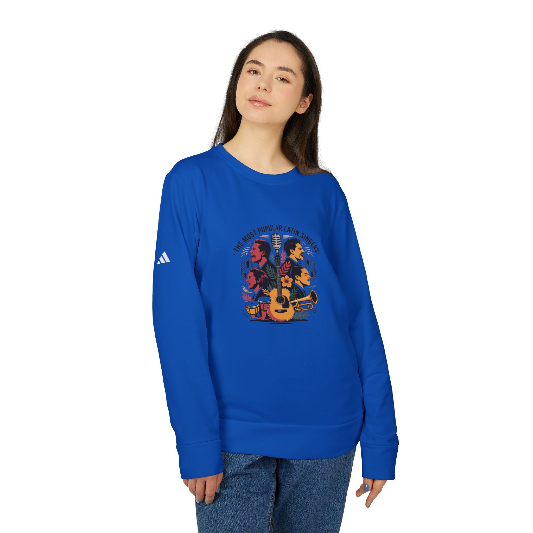 Sudadera unisex adidas de cuello redondo y forro polar